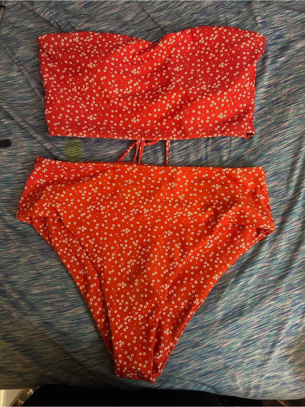 Red Floral Two-Piece High-Waist Bikini Set